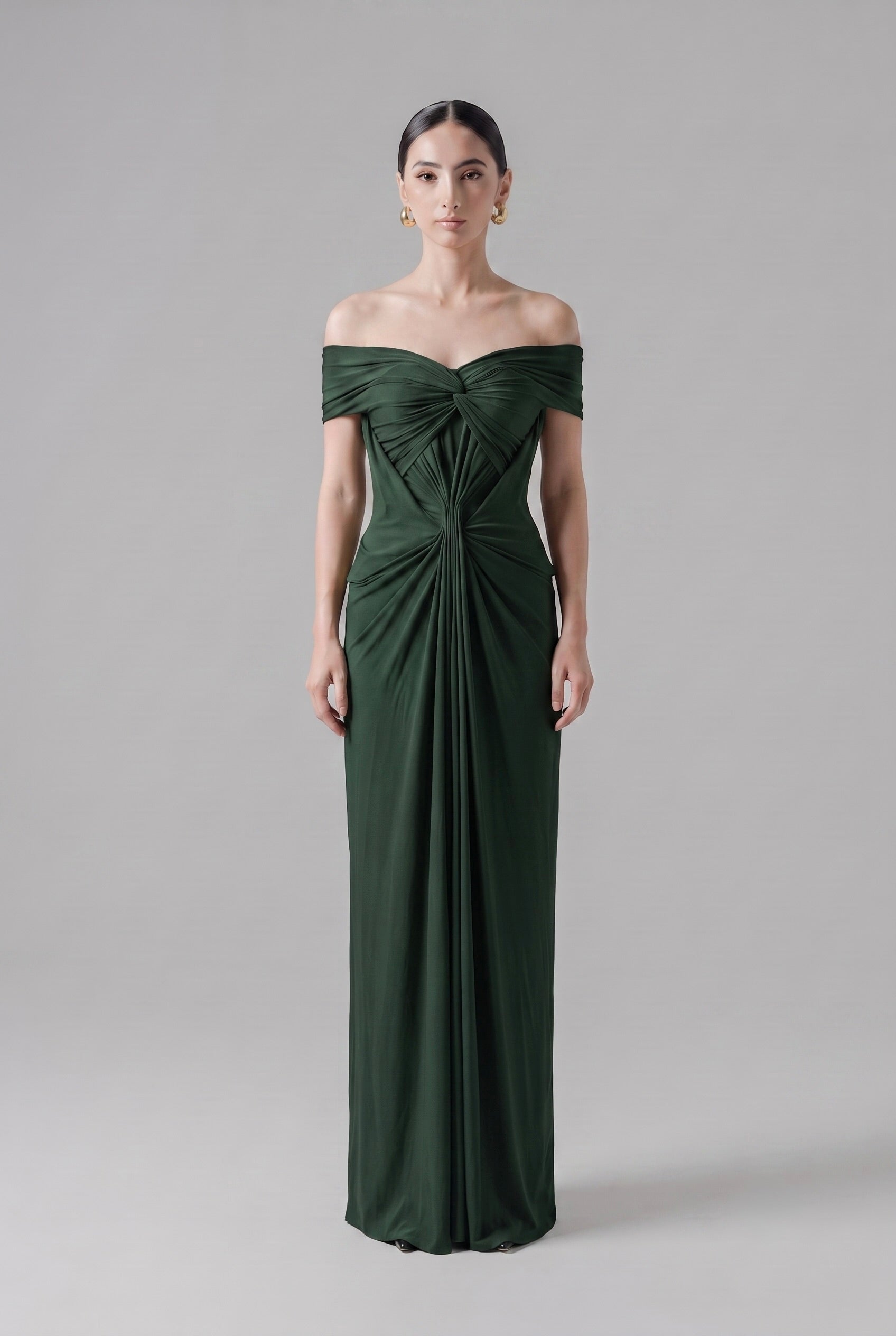 Emerald Draped Corset Gown