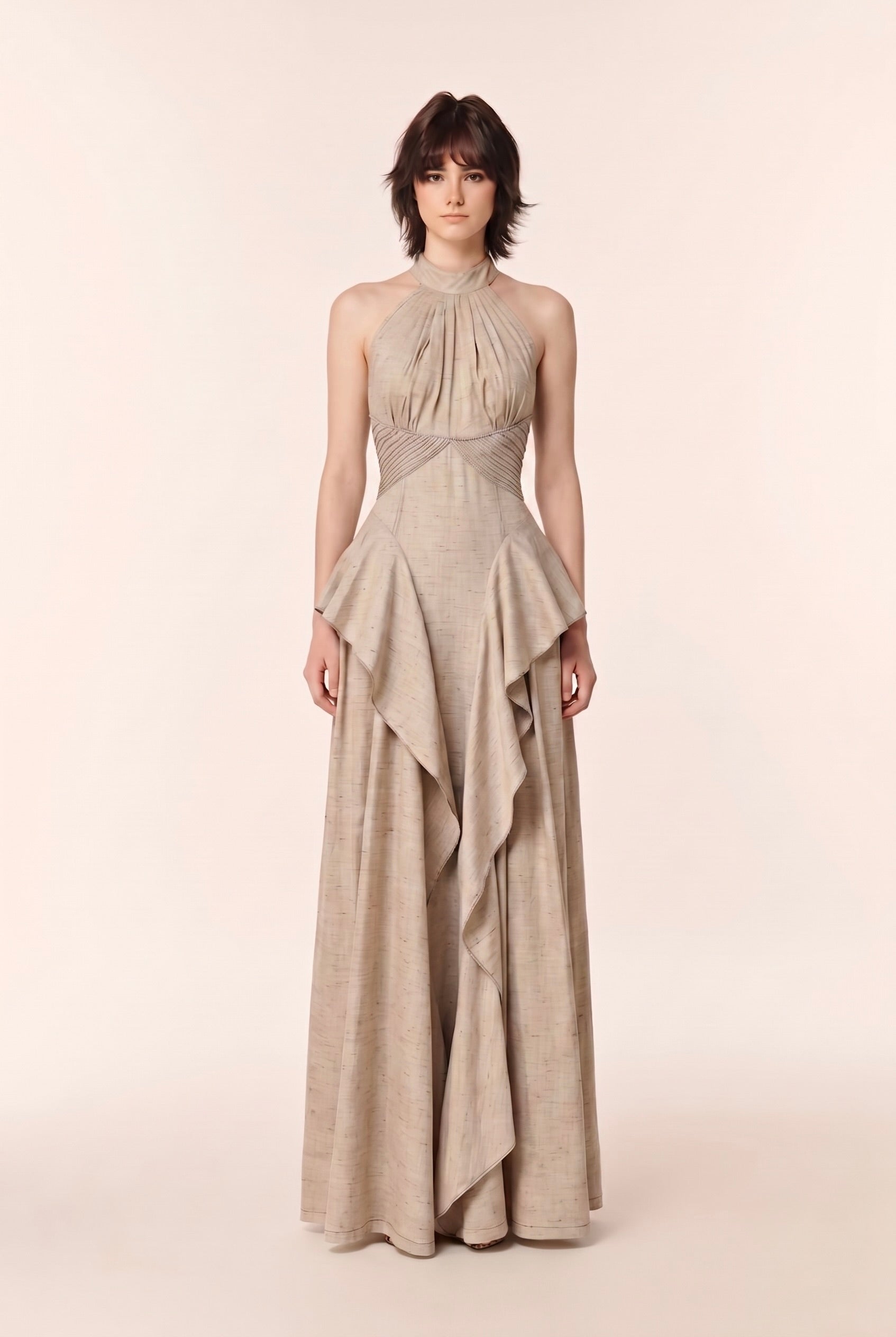 Halter Cascade ruffled dress