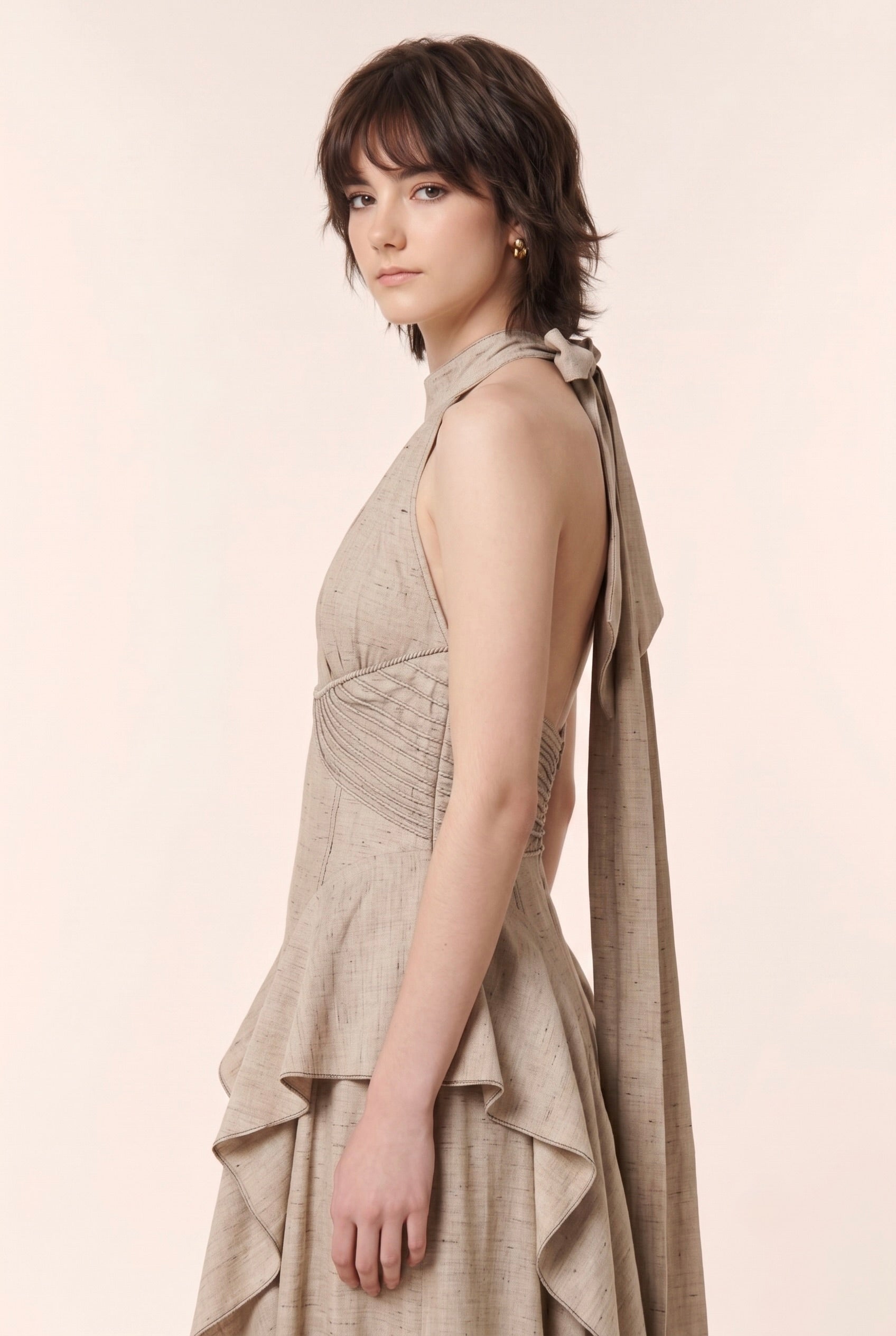 Halter Cascade ruffled dress