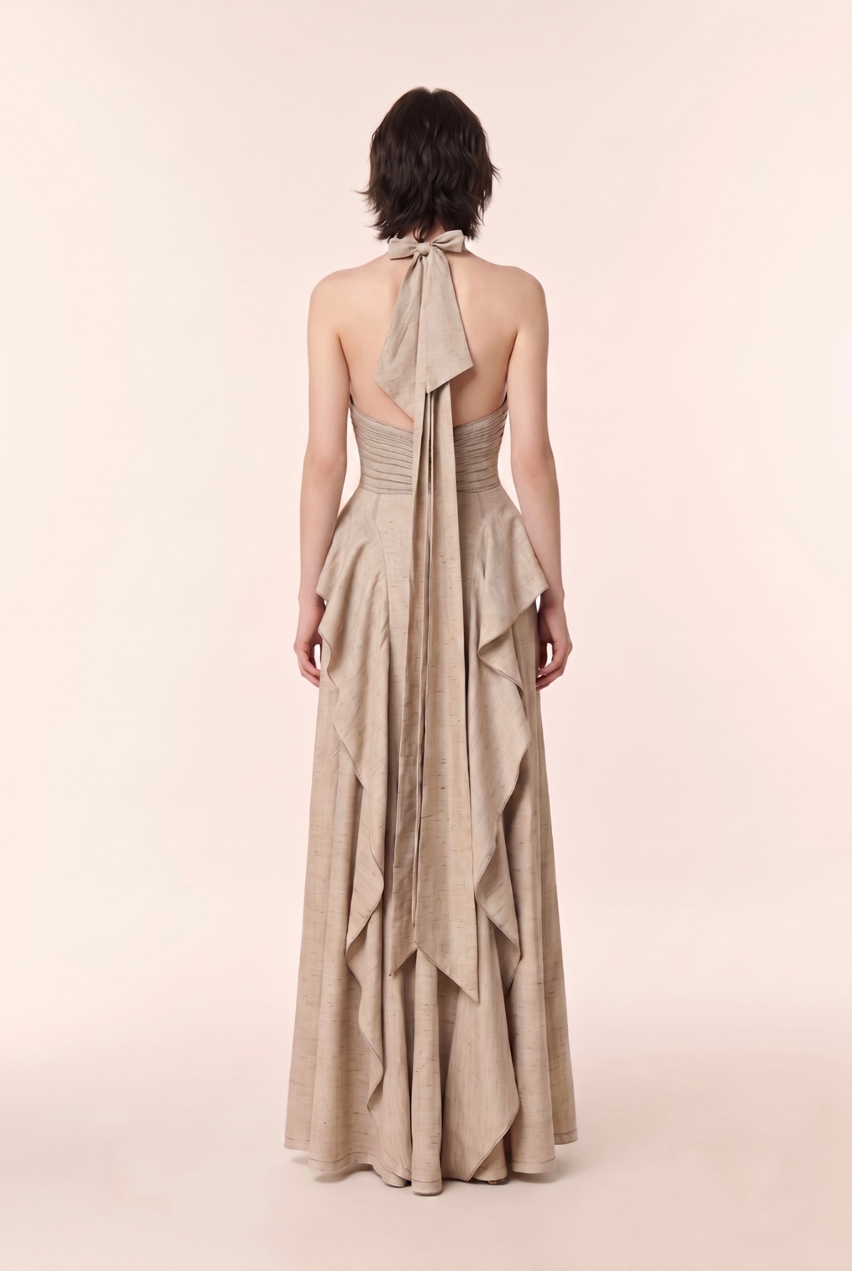 Halter Cascade ruffled dress