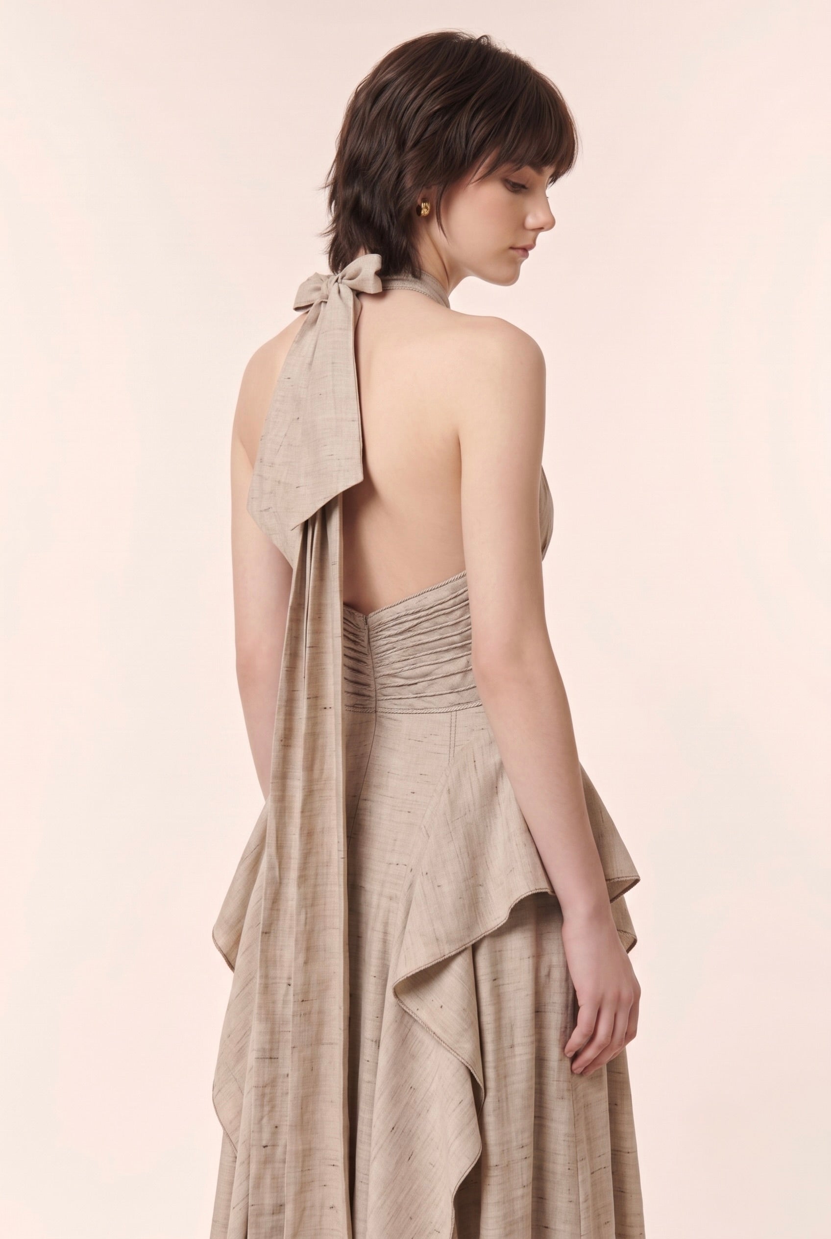 Halter Cascade ruffled dress