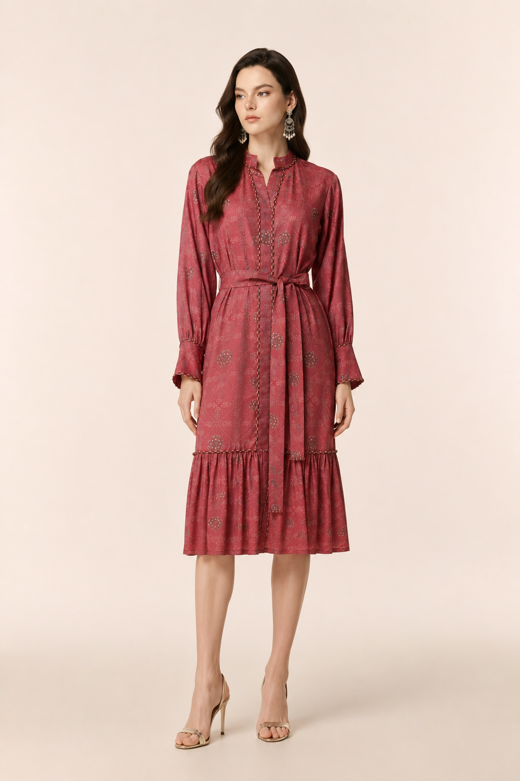 Printed Tie-Belt Ruffled