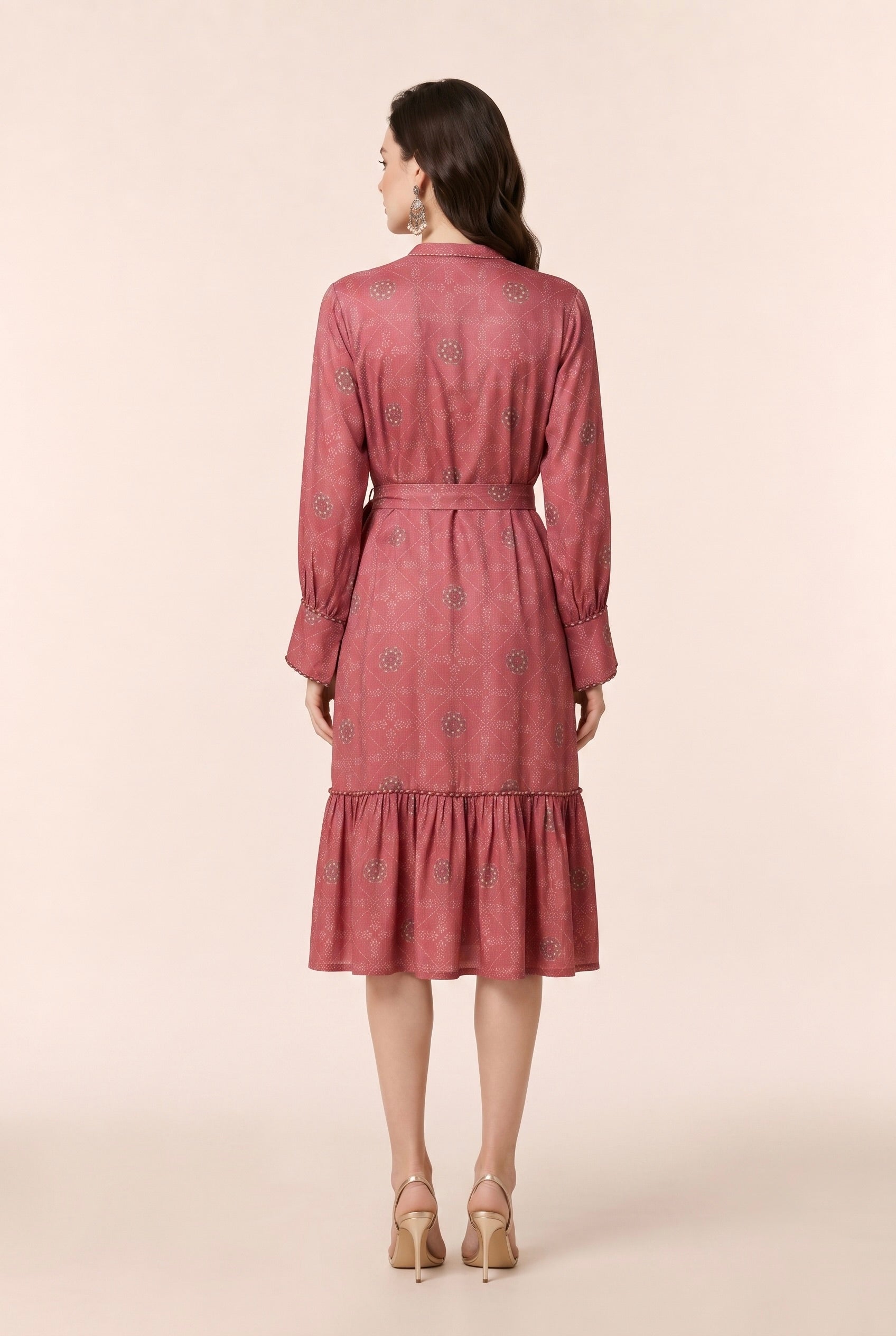 Printed Tie-Belt Ruffled