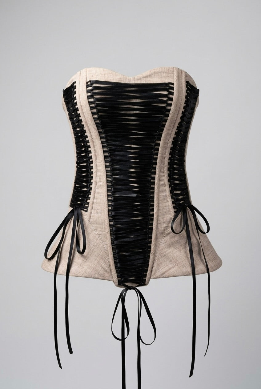 Nude & Noir ribbon lace corset