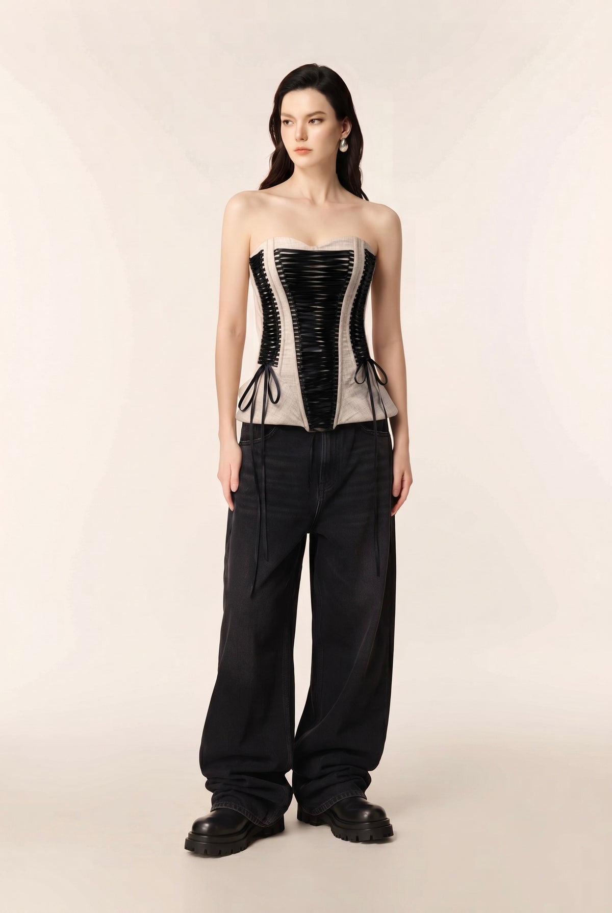 Nude & Noir ribbon lace corset
