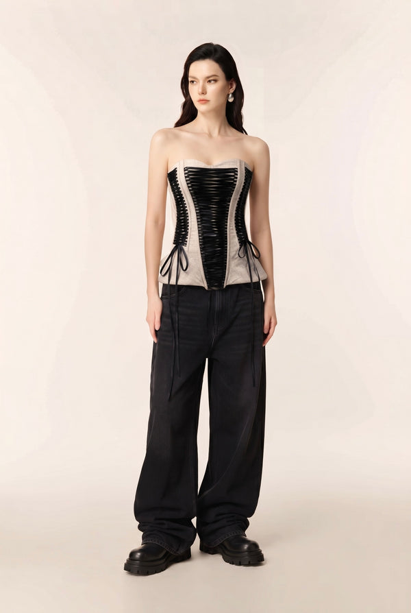Nude & Noir ribbon lace corset